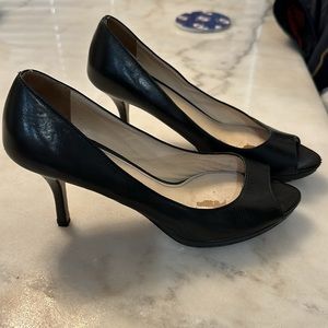 Prada Black Leather Open Toe Heels 38